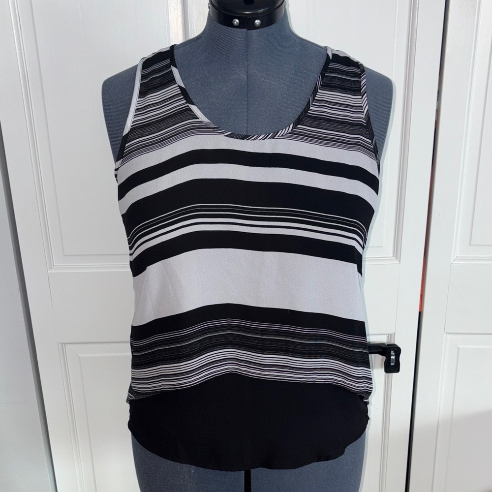 Violet & Claire Black and White Striped Tank Top